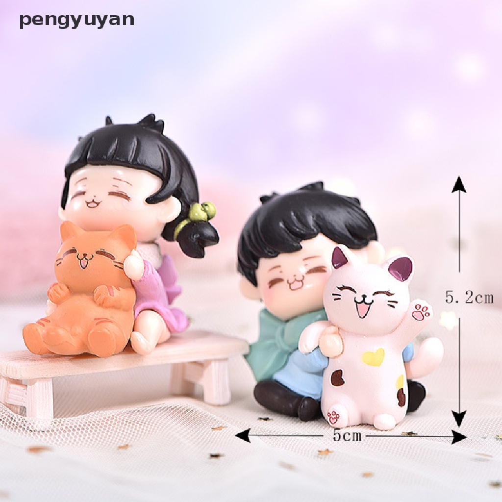 [pengyuyan] Cặp Đôi Mèo Ôm Bánh Kem Để Bàn Trang Trí Tiểu Cảnh Khăn Choàng Màu Cam [Mới]