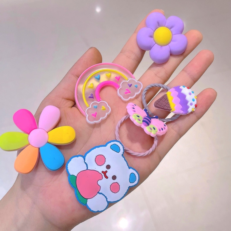Dây Buộc Tóc Cao Su Họa Tiết Hoạt Hình Màu Cầu Vồng Phong Cách Hàn Quốc Dễ Thương Cho Bé Gái