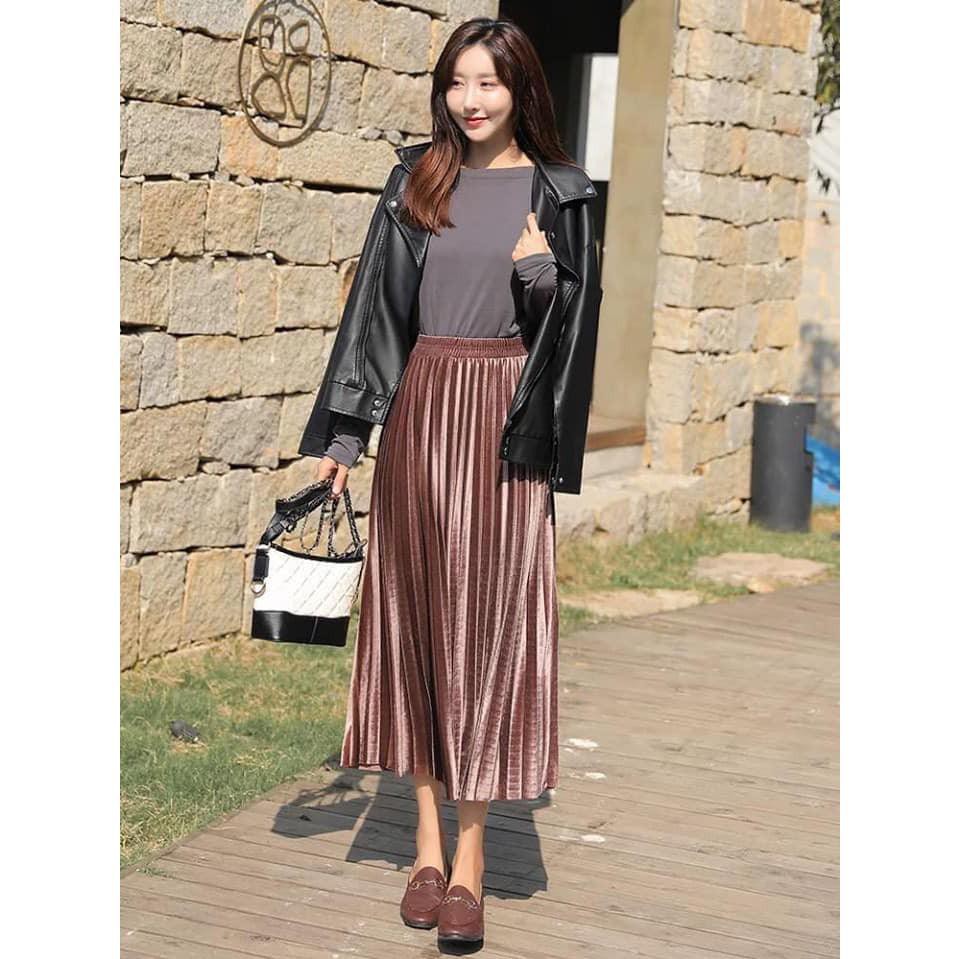 Chân váy 2610 NHUNG dài dập li