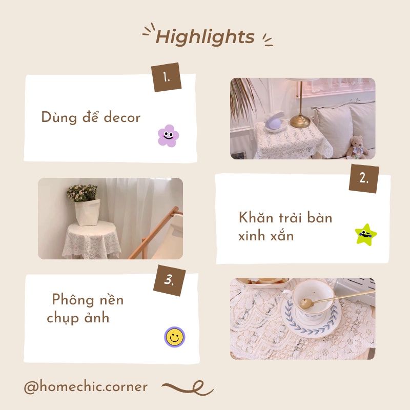 Khăn ren trải bàn, khăn trải bàn ăn, tab decor chụp ảnh | HOME CHIC CORNER