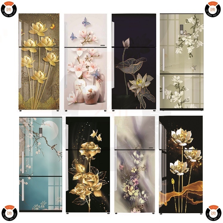 Decal dán tủ lạnh HOA KHOE SẮC THẮM SANG TRỌNG