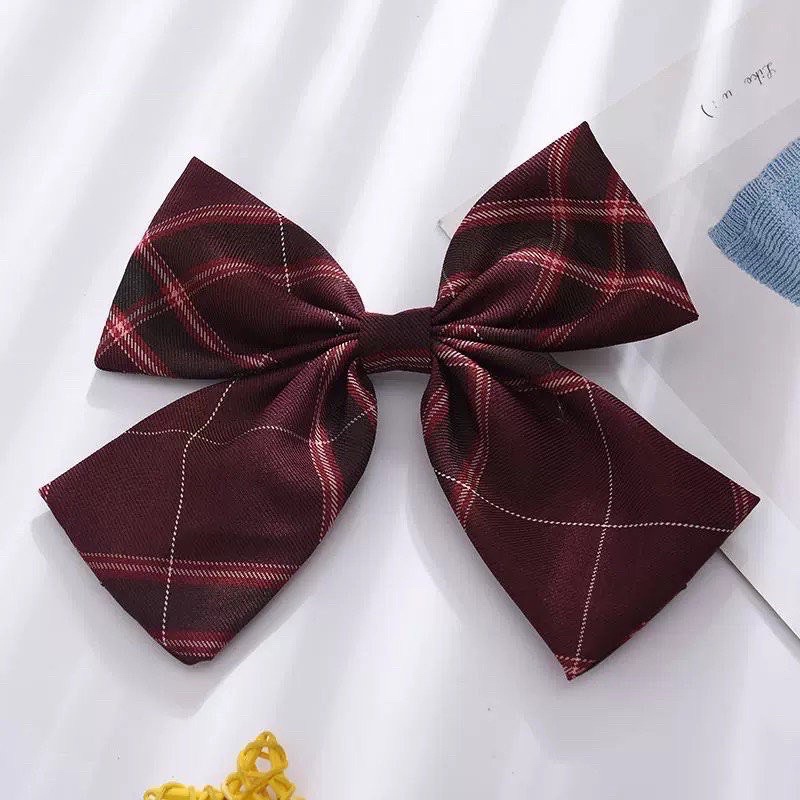 Nơ kẹp  kẹp tóc hàn quốc kẻ caro nhiều màu xinh xắn SOMINO