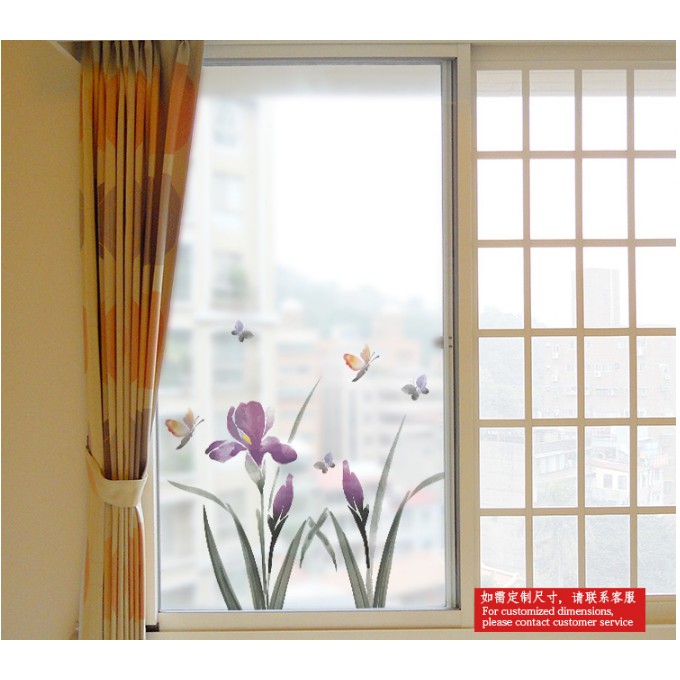 Decal dán kính cao cấp - Mẫu Hoa Tím bướm ( 60x116 )