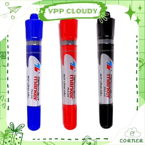 Bút lông dầu 2 đầu 3 màu Thiên Long PM - 09 xanh đỏ đen viết mã sản phẩm đánh dấu không trôi mực