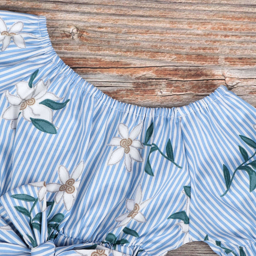 Áo liền quần trễ vai in hoa xinh xắn đáng yêu dành cho bé gái từ 1-5 tuổi