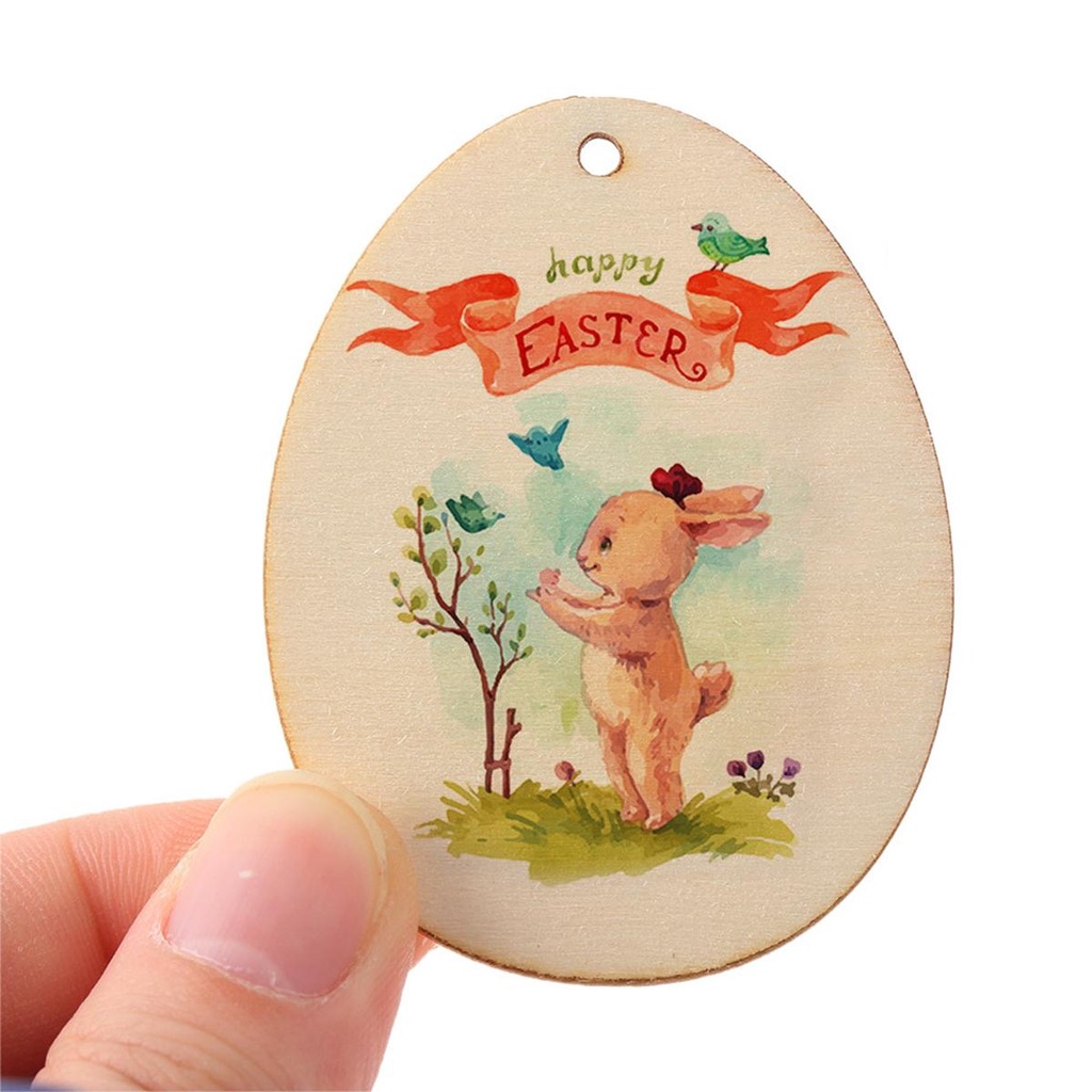 YIYU Phụ Kiện Trang Trí Bằng Gỗ Hình Quả Trứng Phục Sinh DIY