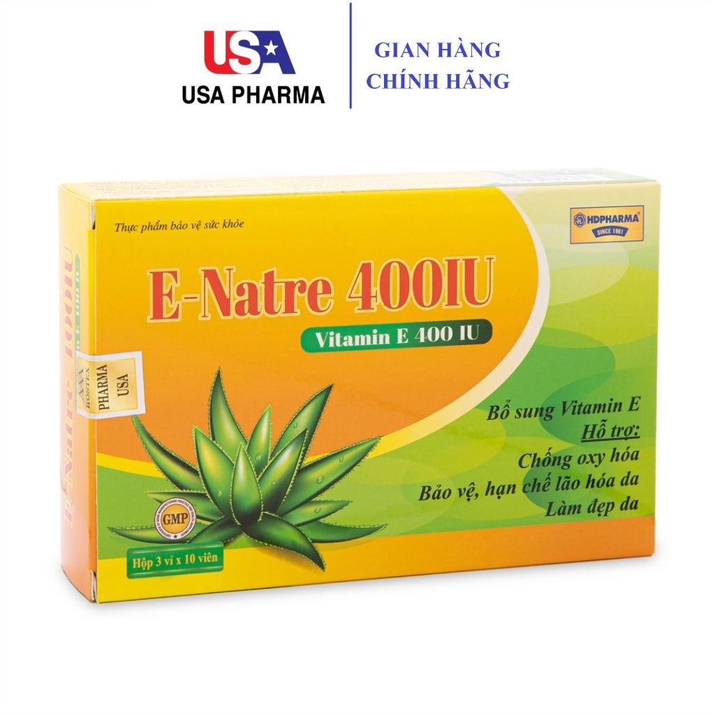 E-Natre 400IU bổ sung Vitamin E, dầu hoa anh thảo đẹp sáng da - 30 viên [E-Natre 400 IU Xanh]