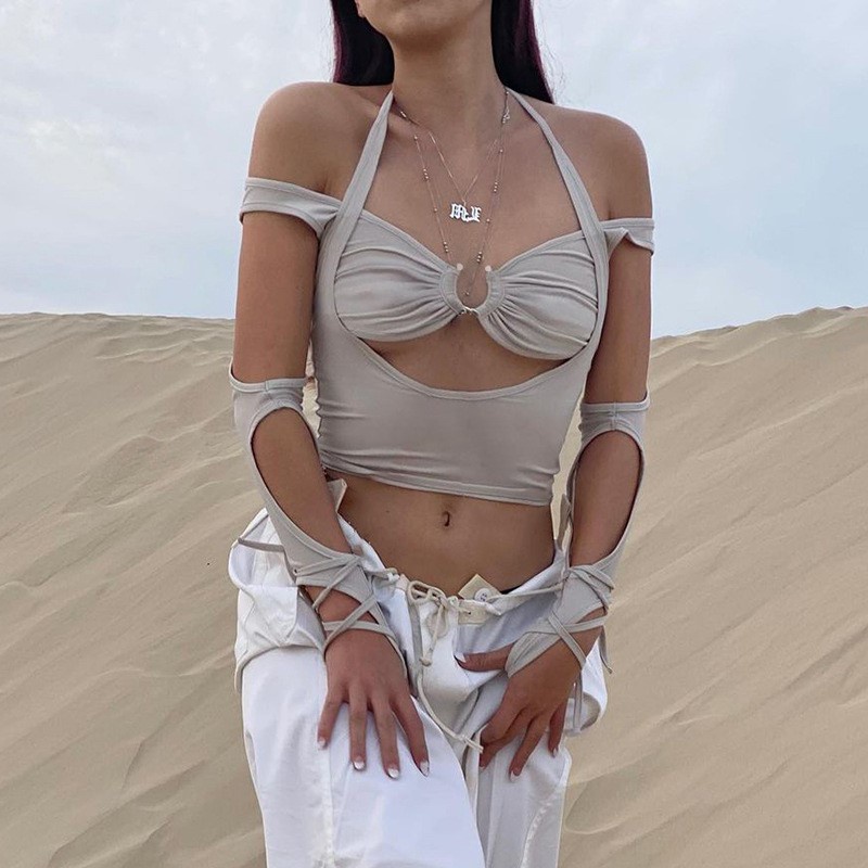 Aespa Winter Karina Áo Thun Tay Dài Hở Lưng Phối Dây Phong Cách Hip Hop Thời Trang Mùa Đông Quyến Rũ