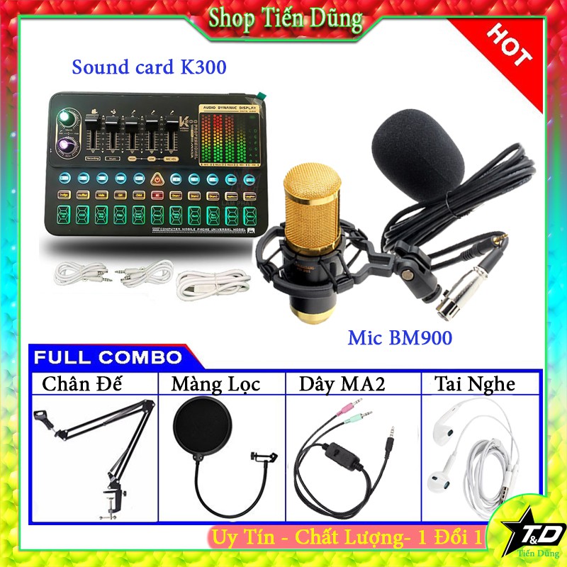 [Mã ELHACE giảm 4% đơn 300K] Bộ mic thu âm BM900 đi với sound card k500 chân đế màng lọc dây livestream MA2