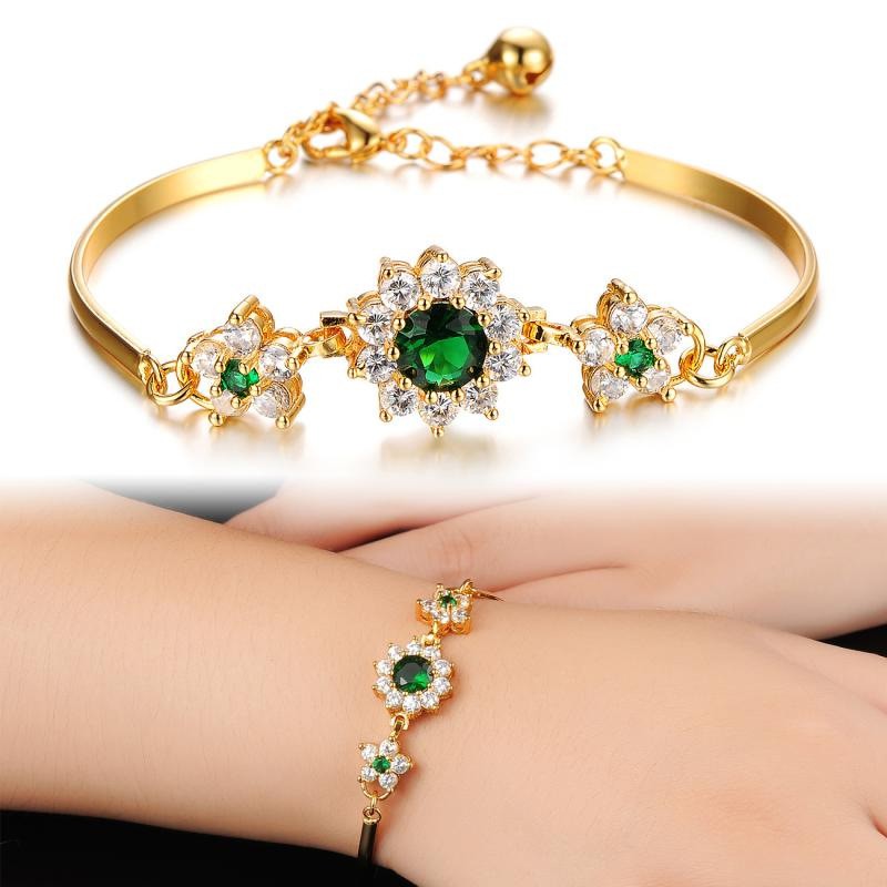 Lắc tay thời trang mạ vàng 18k hoa mặt trời kiểu nối kèm quả lắc GN090 (green)