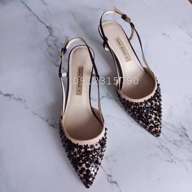 Sandal cao gót đính hoa ZaRa - hàng dư xịn. Ảnh thật