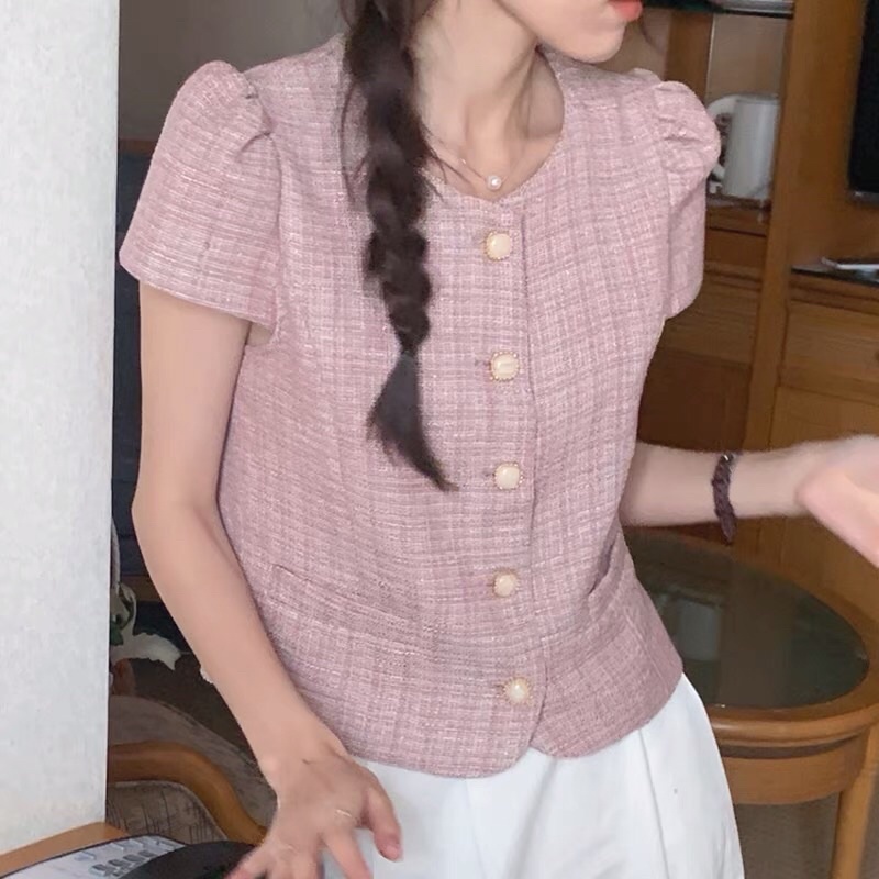 Áo dạ sweet cổ tròn tay bồng tiểu thư