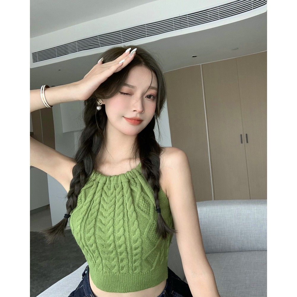 Cocory vn Áo Croptop Dệt Kim Dáng Ôm Thoáng Khí Thời Trang Quyến Rũ Cho Nữ