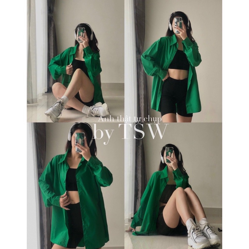 Áo sơmi trơn dài tay chất thô mềm dáng oversize 8 màu cuastore.vn