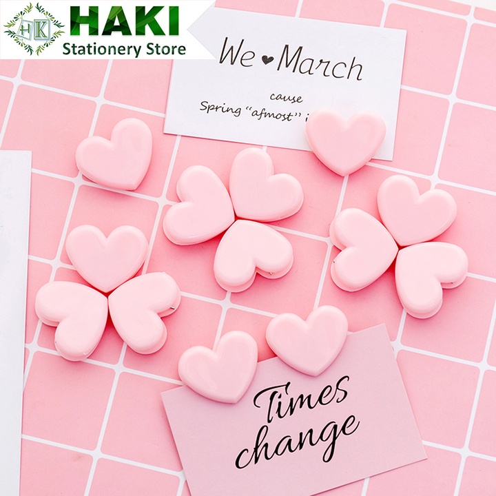 Kẹp tài liệu trái tim HAKI, kẹp giấy a4 màu hồng dễ thương KTL01