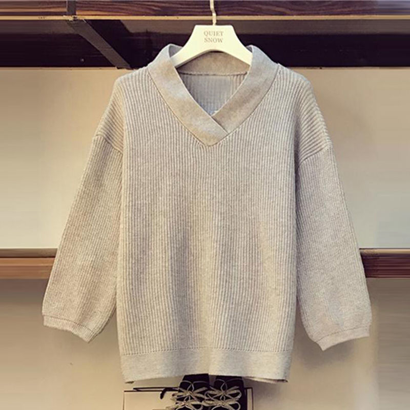 Bộ Đầm Gồm 2 Món Áo Sweater Dệt Kim Cổ V Dáng Rộng Thời Trang Thu Đông Cho Nữ Size L-4Xl