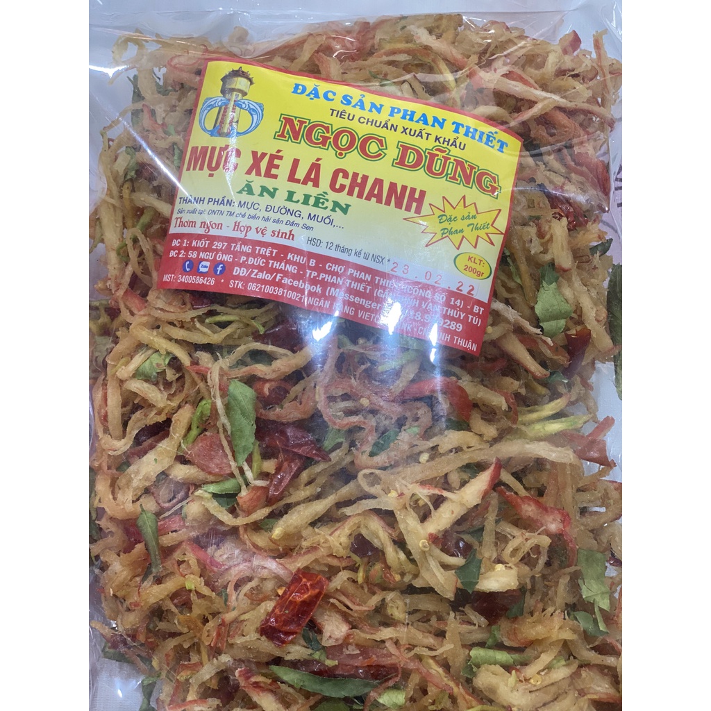 Mực Xé Lá Chanh ( ăn liền ) là món ăn ngon của Shop Đặc Sản Biển Phan Thiết NGỌC DŨNG; Hộp 200 gram. HSD 12 tháng