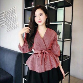 Set áo caro váy kèm quần
