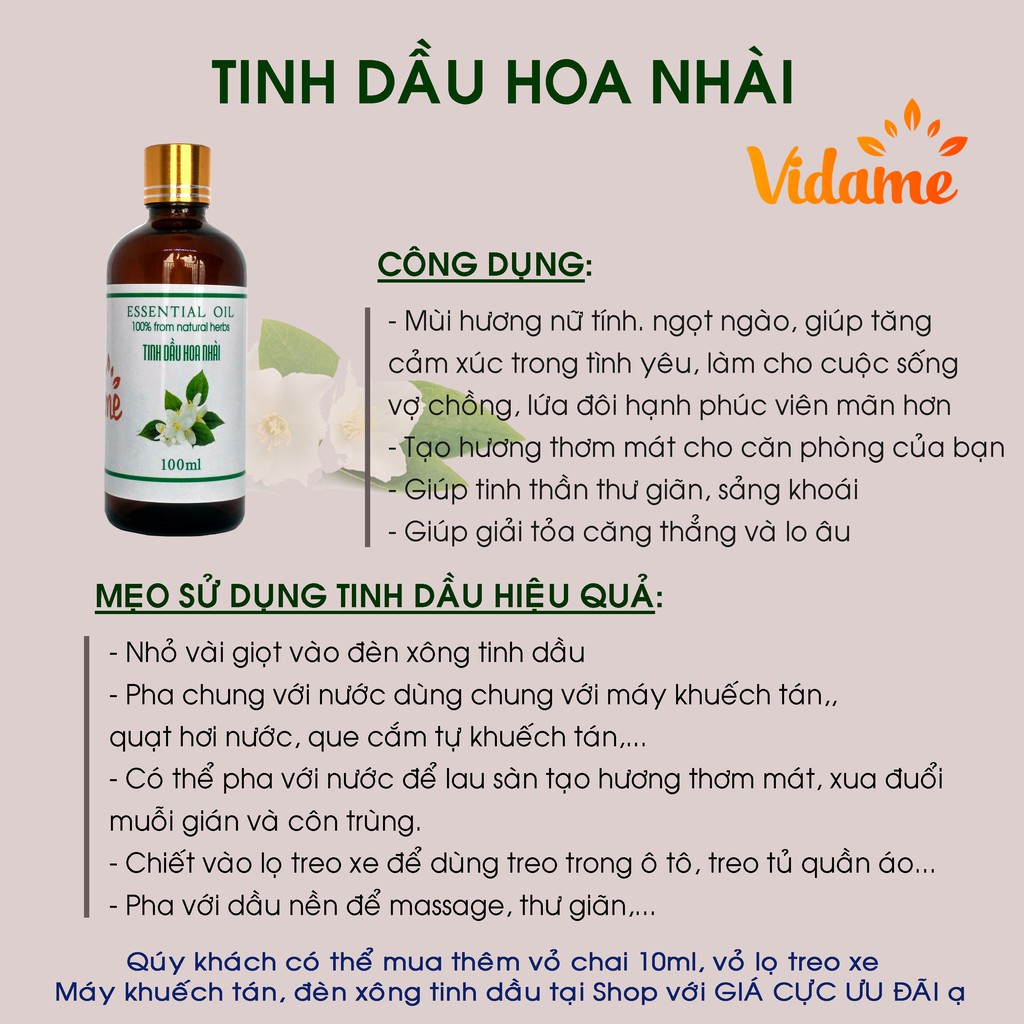 (100ML) Tinh Dầu Hoa Nhài CANIFO  Organic  - Hàng Chính Hãng, Hoa Lài Xông Thơm Phòng, Mùi đậm đặc