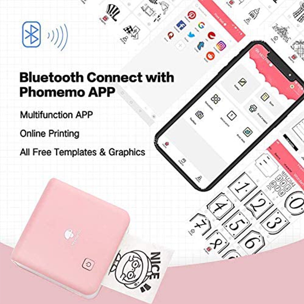 Máy In Không Dây Phomemo M02 Pro Kết Nối Bluetooth 300dpi Kèm 3 Cuộn Nhãn Dán Cho Điện Thoại Android IOS