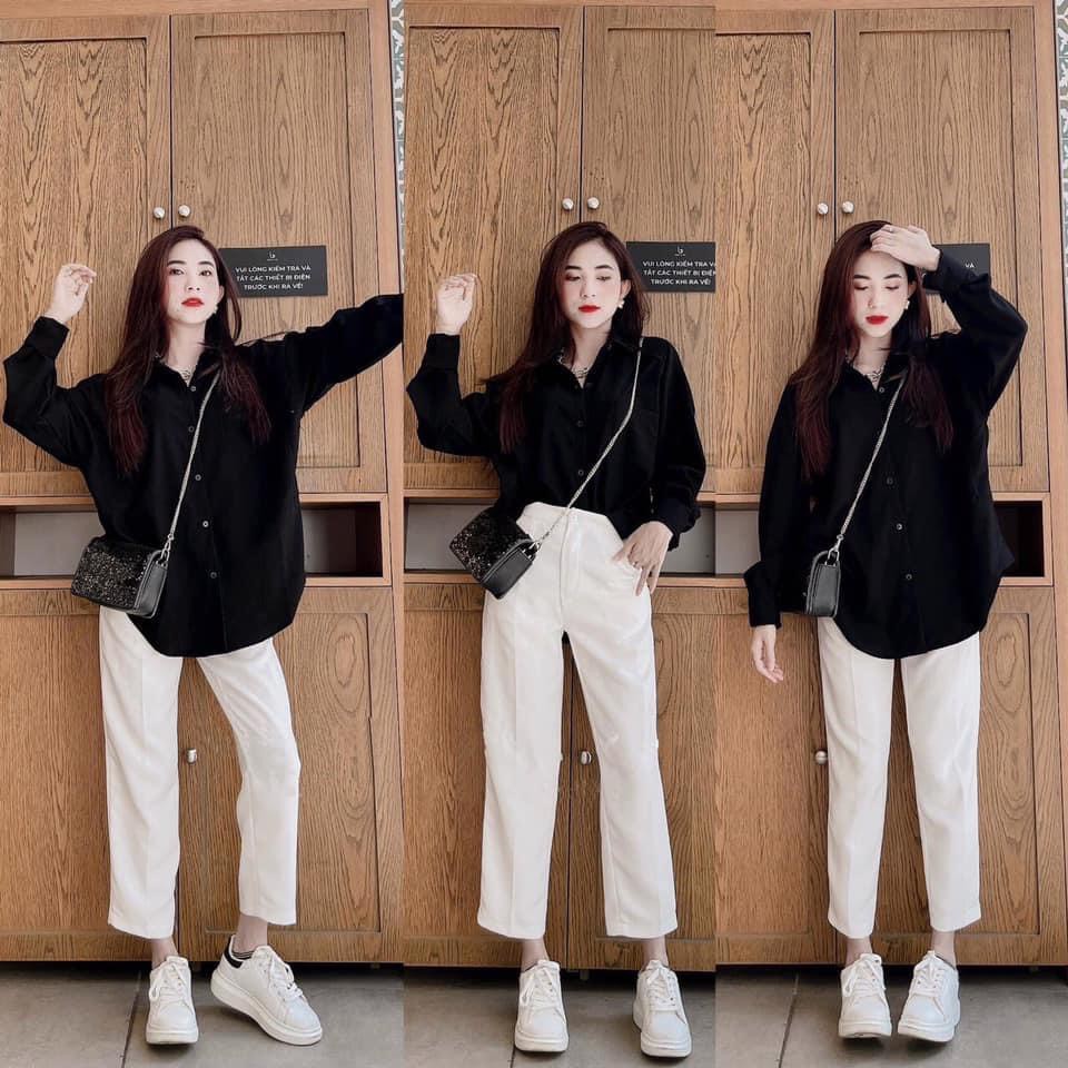 SET ÁO SƠ MI ĐŨI MIX QUẦN ỐNG SUÔNG TRẮNG TRẺ TRUNG NĂNG ĐỘNG 💕𝑭𝑹𝑬𝑬𝑺𝑯𝑰𝑷💕 | BigBuy360 - bigbuy360.vn