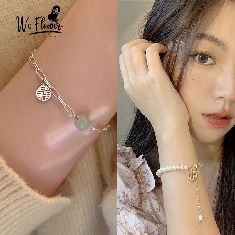 Vòng tay bạc WE FLOWER đính đá may mắn thời trang cho nữ