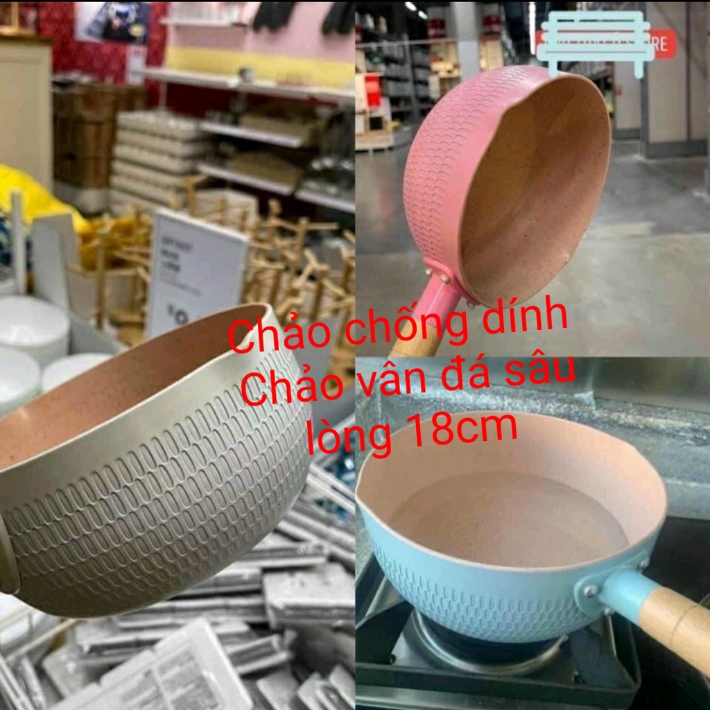 Chảo chống dính bếp từ sâu lòng vân đá 18cm dùng cho mọi loại bếp , Chảo đá chống dính bếp điện cao cấp