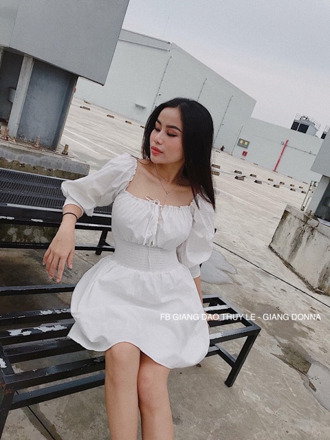 ĐẦM TRẮNG TRỄ VAI BO CHUN EO DANIS DRESS- đầm xuông bo eo trễ vai - cổ vuông ulzzang(KÈM ẢNH THẬT) | BigBuy360 - bigbuy360.vn