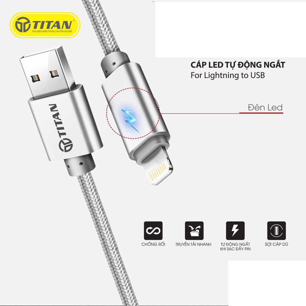 Cáp led Tự ngắt IPhone/ Micro USB/ Type C dài 3M Titan - Bảo hành 12 tháng