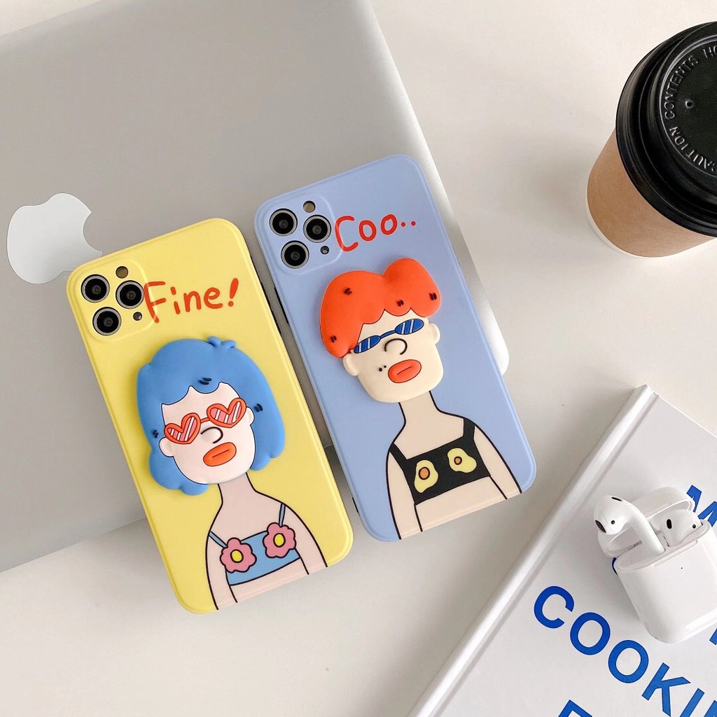 iPhone case Ốp lưng iPhone Hoạt hình Vỏ mềm COOL girls TPU Bảo vệ ống kính hoạt hình Bốn mặt có kết cấu gợn sóng 3D dày cho iPhone 11 Pro Xs MAX XR I8 I7