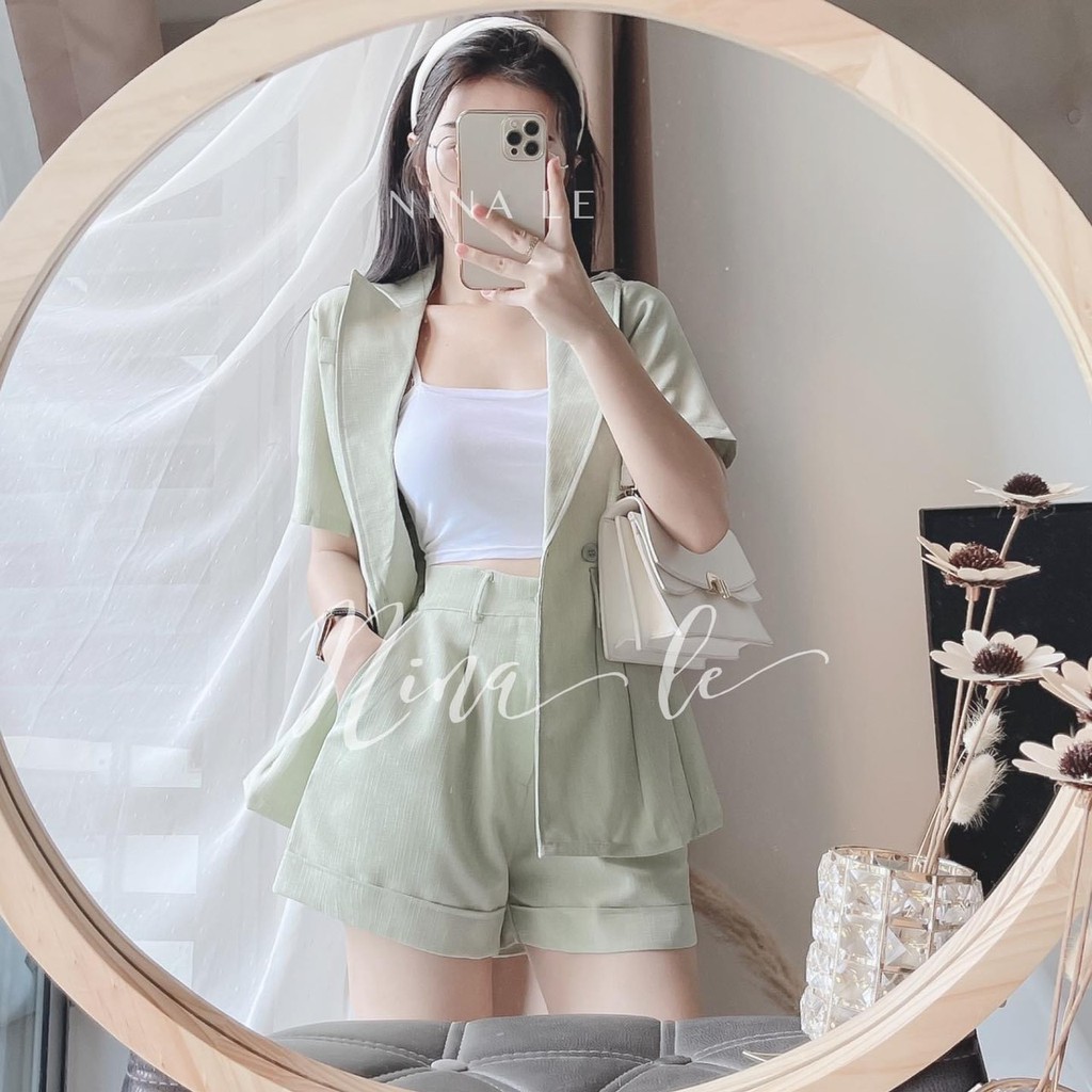 Set Vest Xanh 3 Món Mix Áo 2 Dây Tăm
