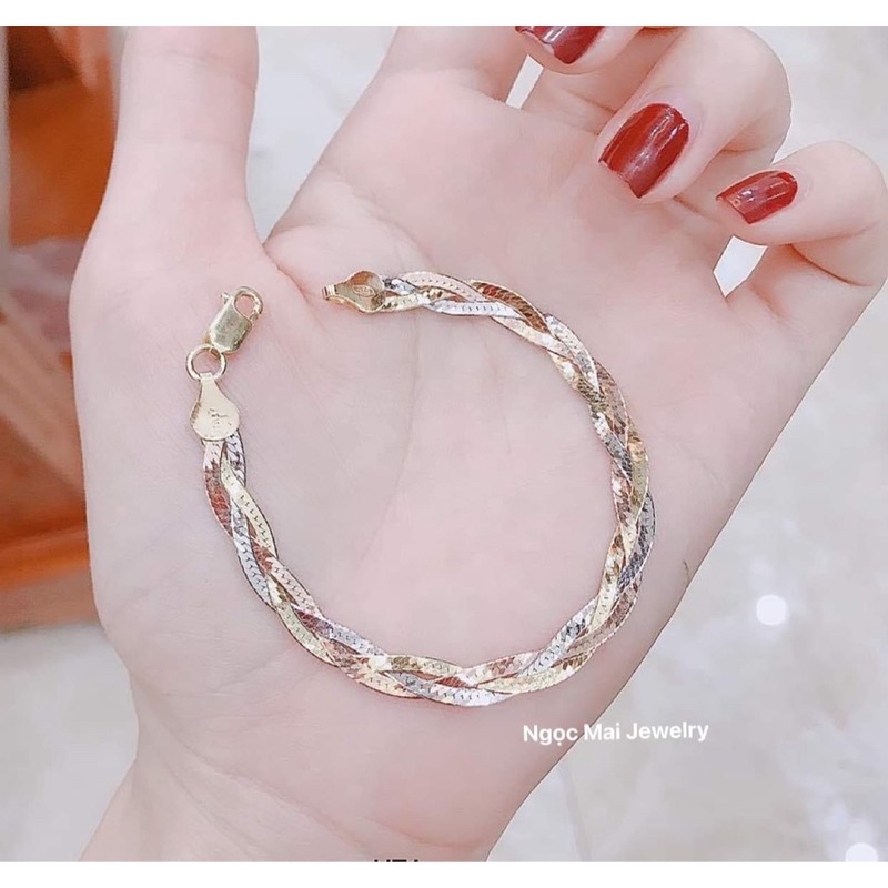 Lắc tay và dây chuyền tết bính xi 3 màu bện sang chảnh - Ngọc Mai Jewelry