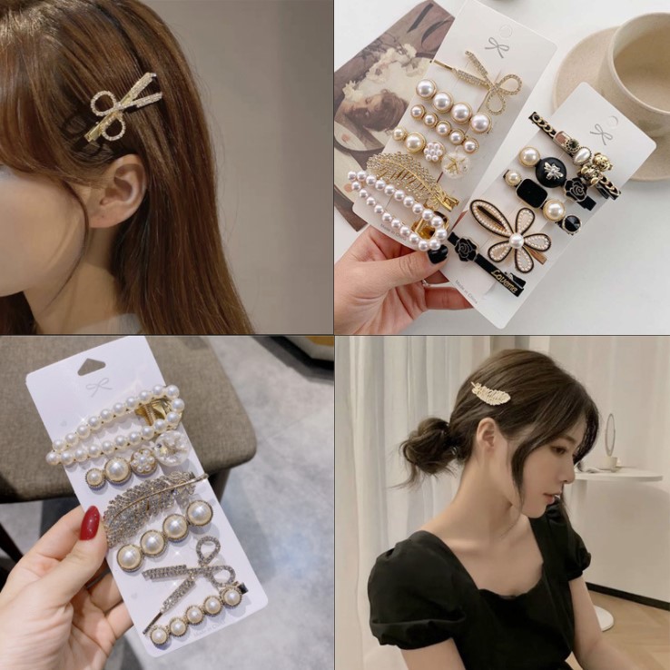 Set 6 kẹp tóc ngọc trai thiết kế thời trang