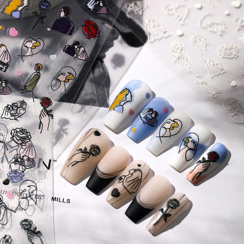 OCEANMAP Miếng Dán Trang Trí Móng Tay Họa Tiết Hình Học Lãng Mạn DIY