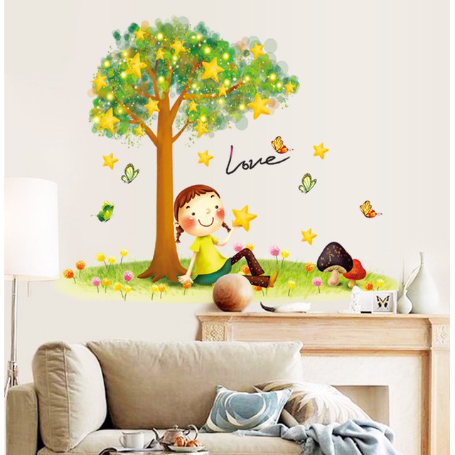decal dán tường cây hoa sao