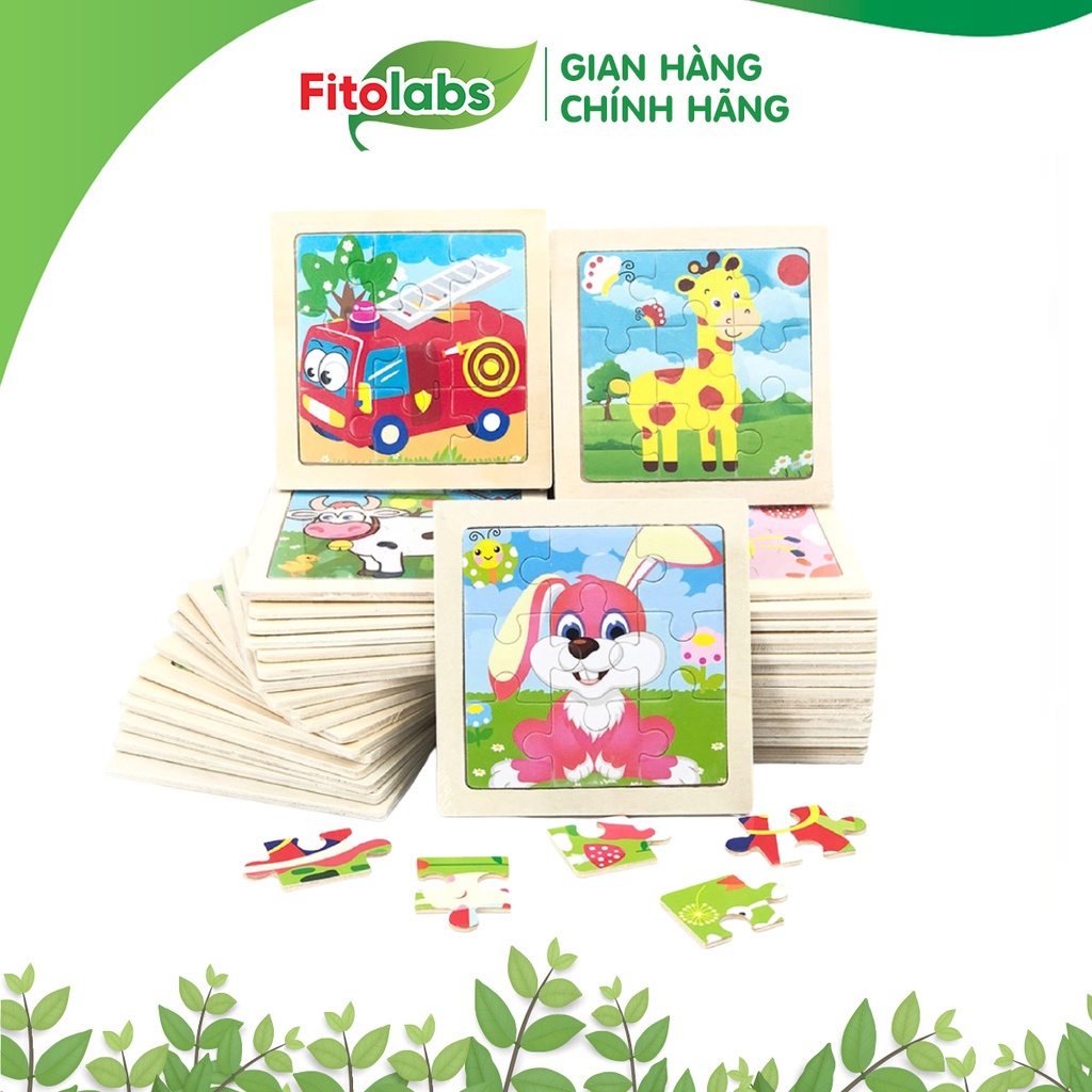 [QUÀ TẶNG KHÔNG BÁN] Tranh Ghép Gỗ Thông Minh FITOLABS Họa Tiết Đáng Yêu, Rèn Luyện Trí Não Cho Bé - 9 Mảnh 11x11cm