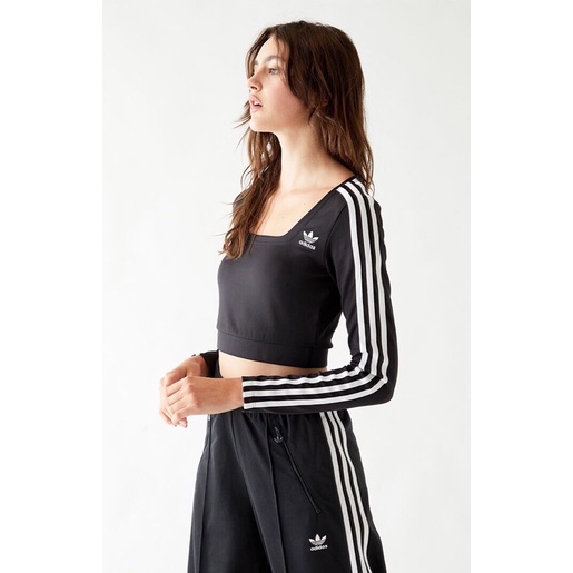 Áo thun tay dài phối sọc das dáng croptop xuất xịn