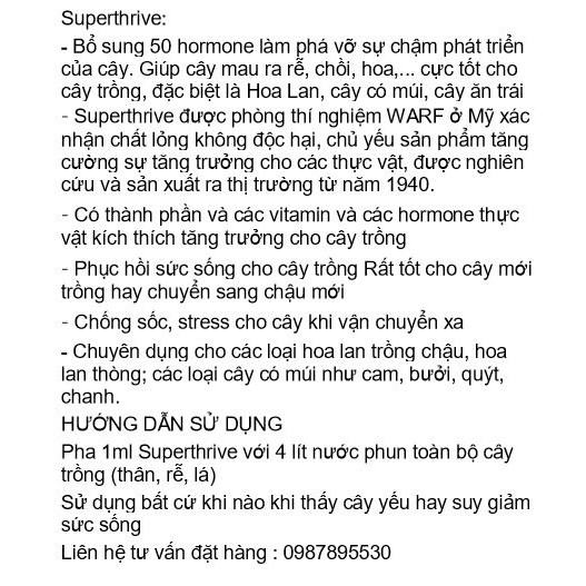 Thuốc siêu tăng trưởng cho cây superthrive 60ml _ Bán chạy toàn cầu từ năm 1940