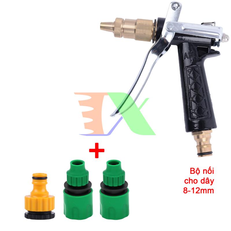 Bộ phụ kiện tưới cây, Rửa xe 4 món V8N-4084, Bộ vòi tưới cây súng đồng 5 trong 1, Dùng dây 8-11 mm