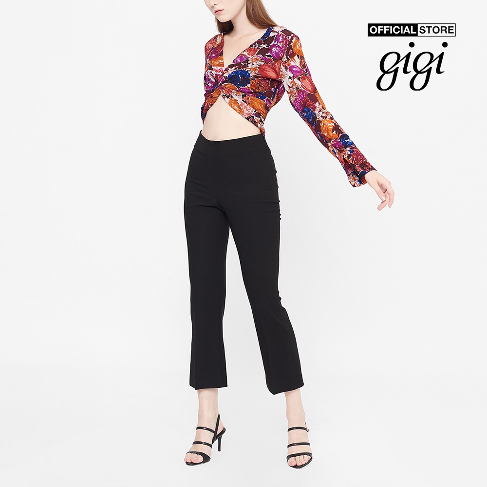 Gigi - Áo croptop nữ cổ V tay dài ống loe Interlock Twist G1106211202S-12