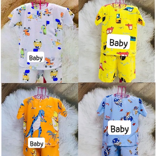 Đồ bộ quần áo vải tôn NGẮN TAY (tole - lanh) mềm, mịn, mát mẫu cổ trụ có nút cho bé trai 5-35kg