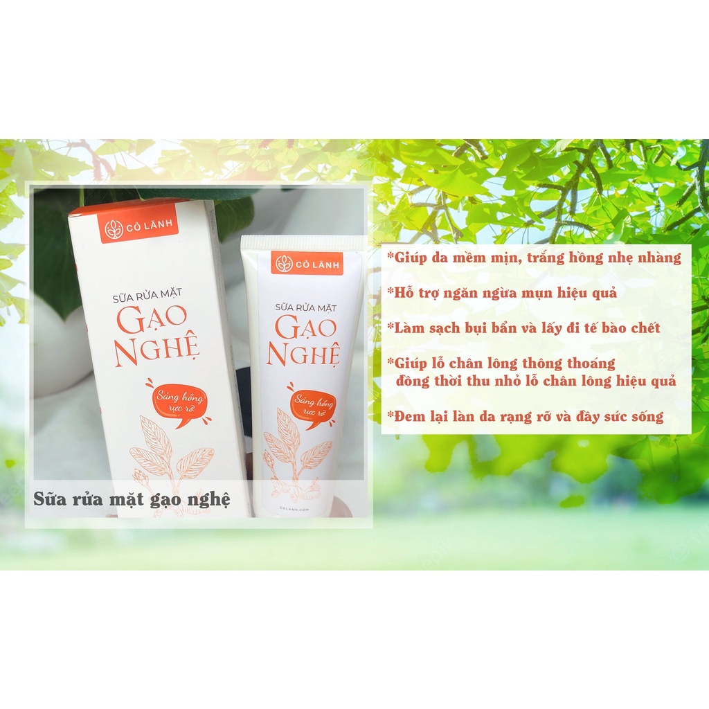 Sữa rửa mặt thiên nhiên gạo nghệ Cỏ Lành. Làm sạch sâu da, trị thâm mụn, làm mềm mịn da. An toàn cho mẹ bầu