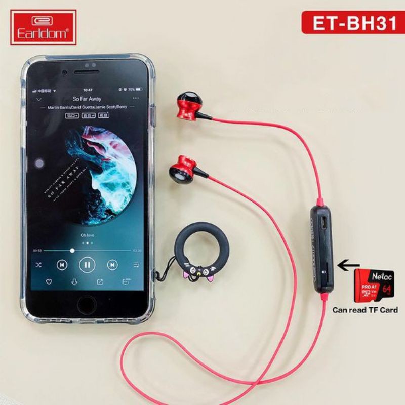 Tai nghe bluetooth có dây hỗ trợ thẻ nhớ pin lâu, âm thanh hay - Earldom BH31