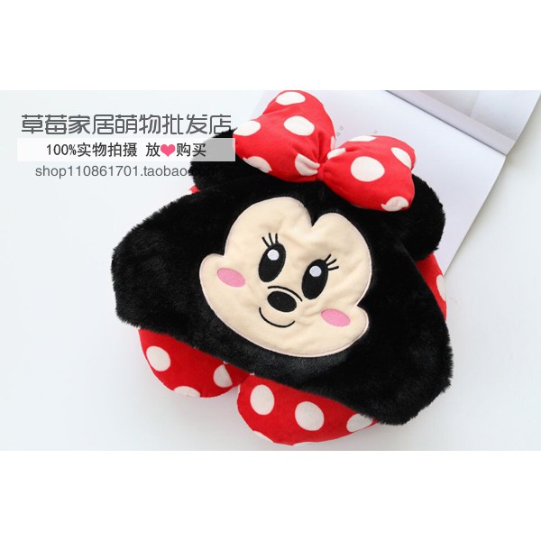 Gối Kê Cổ Hình Chữ U Có Mũ Trùm Đầu Hình Chuột Mickey Dễ Thương