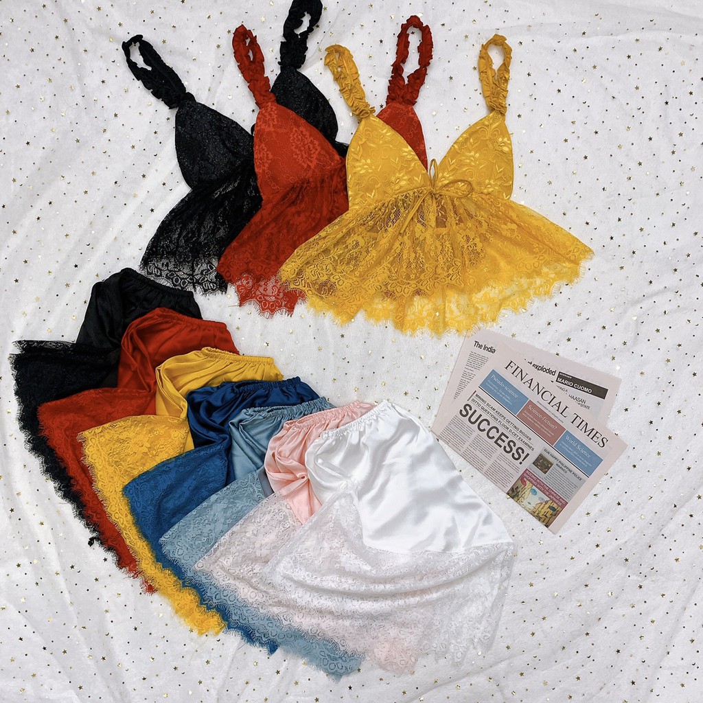 Đồ ngủ sexy Freeship Đồ ngủ sexy phối ren mềm gợi cảm chất lụa satin mềm mịn Freesize dưới 60kg - Linqu Sleepwear