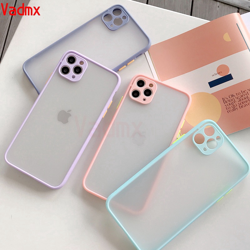 Ốp điện thoại PC cứng mặt nhám khung mềm trong suốt màu tương phản cho iPhone XS X 7 8 6 6s Plu