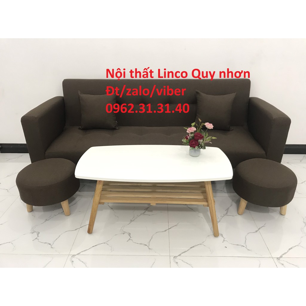 Bộ bàn ghế Sofa giường tay vịn SFGTV09 nâu cafe sofa giá rẻ phòng khách nhỏ mini giường nằm Nội thất Linco Quy nhơn