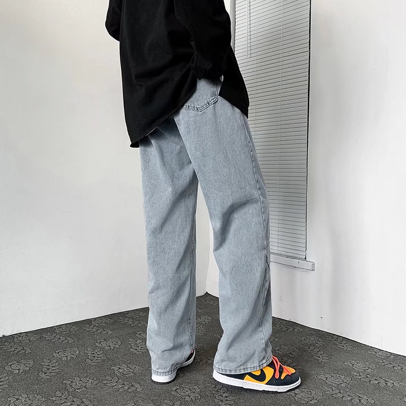 Quần denim eo cao ống rộng thiết kế thời trang Hàn Quốc sành điệu dành cho nam