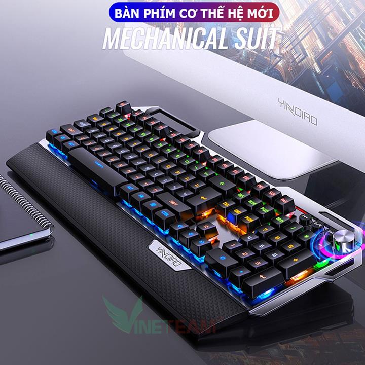 Bàn phím cơ giá rẻ k100 full size chuyên game cho gamer Pubg, Led rainbow 12 chế độ với 4 nút đa phương tiện -dc4389