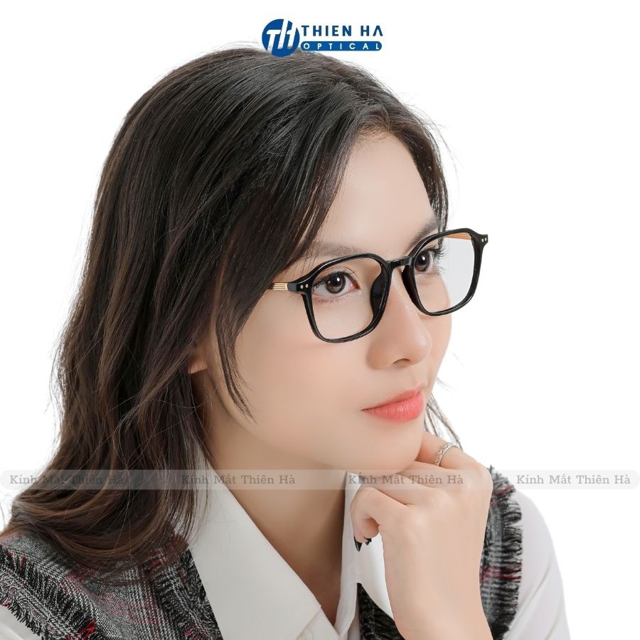 Gọng kính vuông THIEN HA OPTICAL thiết kế độc quyền unisex nhựa cao cấp càng metal ko ghỉ họa tiết sọc JOLIE JL002